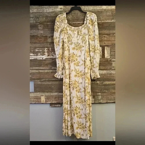 NWT Free People Ladies Maxi Dress, Size S. Cream with brown & yellow floral - Picture 2 of 5